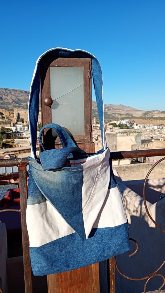 Hooded Denim Bag with Lining