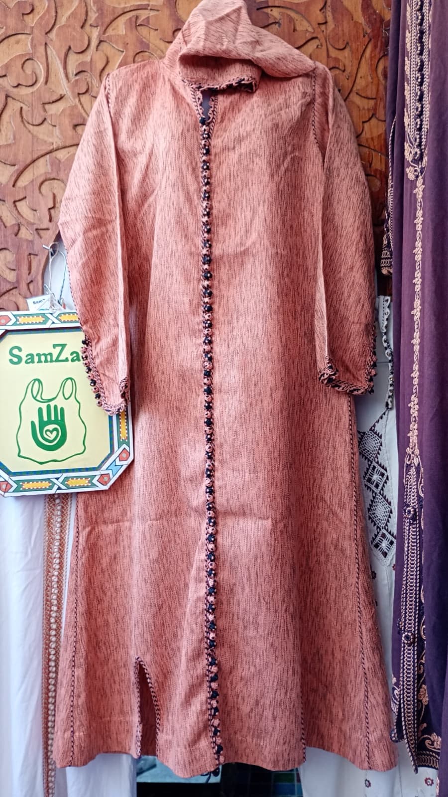 DJ083 — Moroccan Women's Djellaba · Cotton · Flamingo Rose — photo 1 of 3