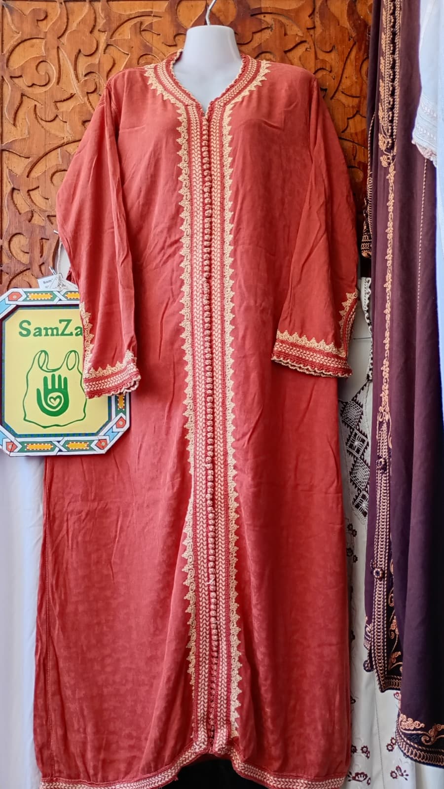 DJ085 — Moroccan Women's Caftan · Cotton · Sunrise Red — photo 1 of 3